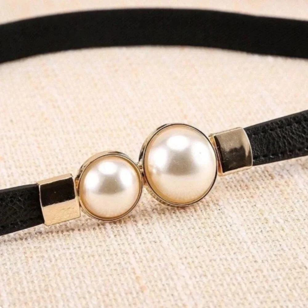 NEW| Women’s Thin Statement Black Pearl Chic & Trendy Belt
